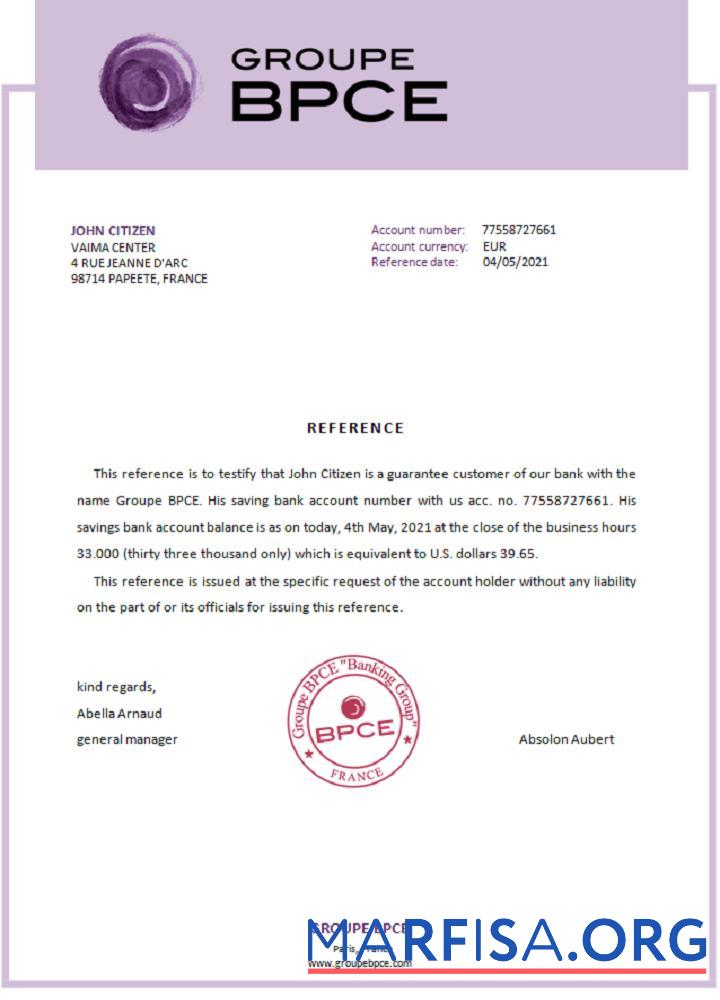 Blank France Groupe BPCE reference example